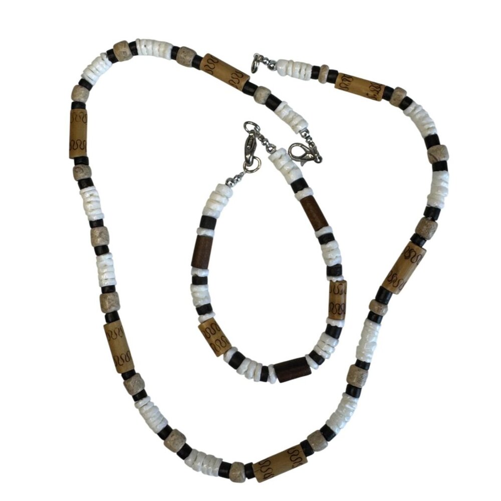 Vintage Southwestern Heishi Puka Shell Disc Necklace 18" Bracelet 8" Set - Picture 4 of 7